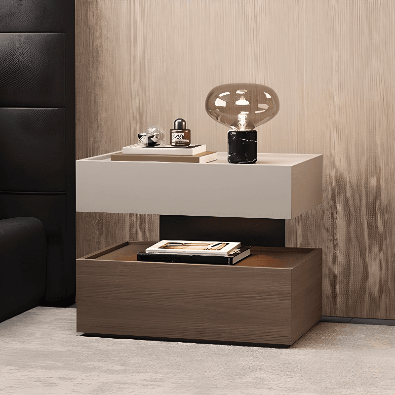 Organic Modern Nightstand With Drawer Organization Featuring 2 Shelves, Real Wood Countertop, and Illuminating Lighting - image 8
