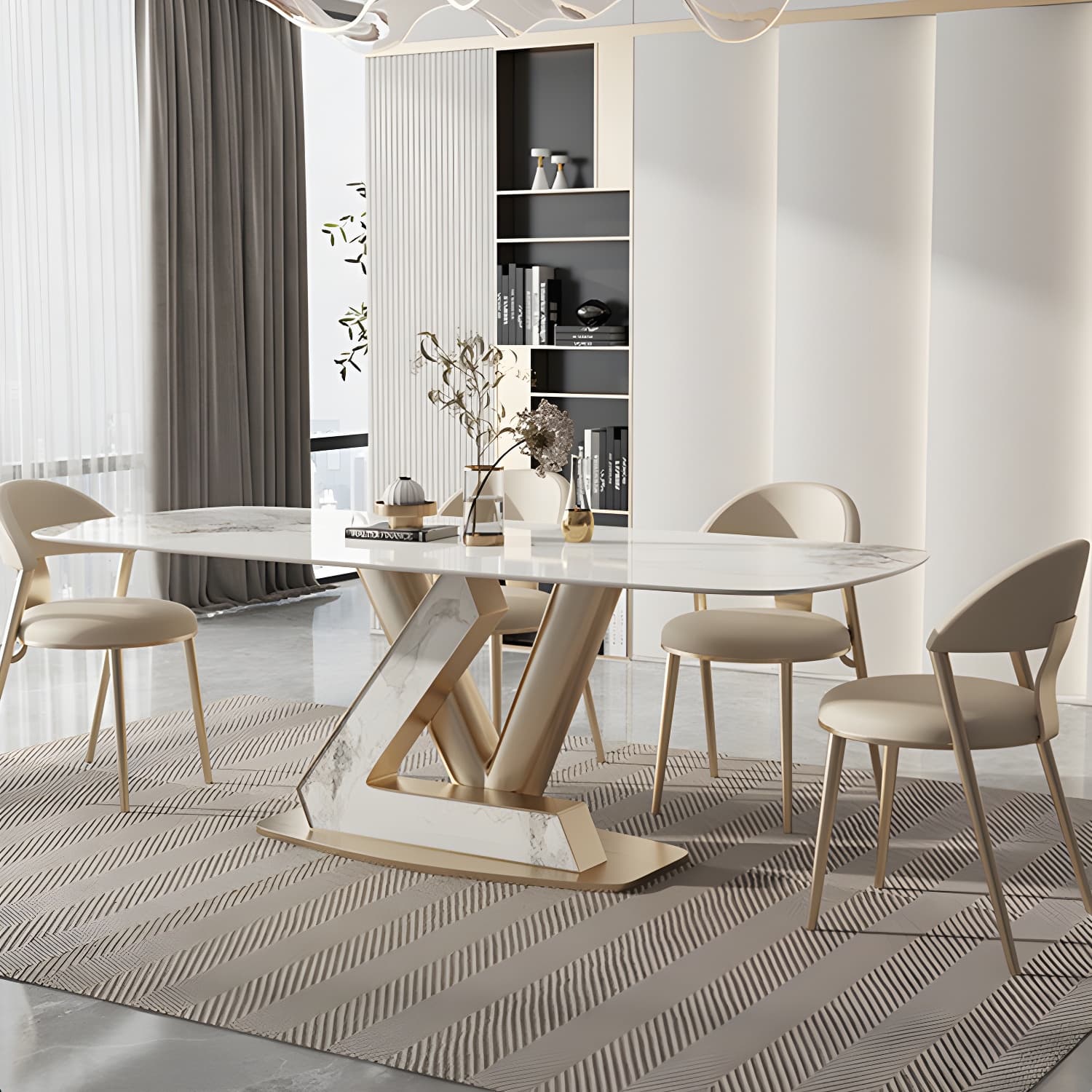 Glam Style Rectangle Table Set 1/4/5/7/9 Pieces Dining Set for Home Use - image 8