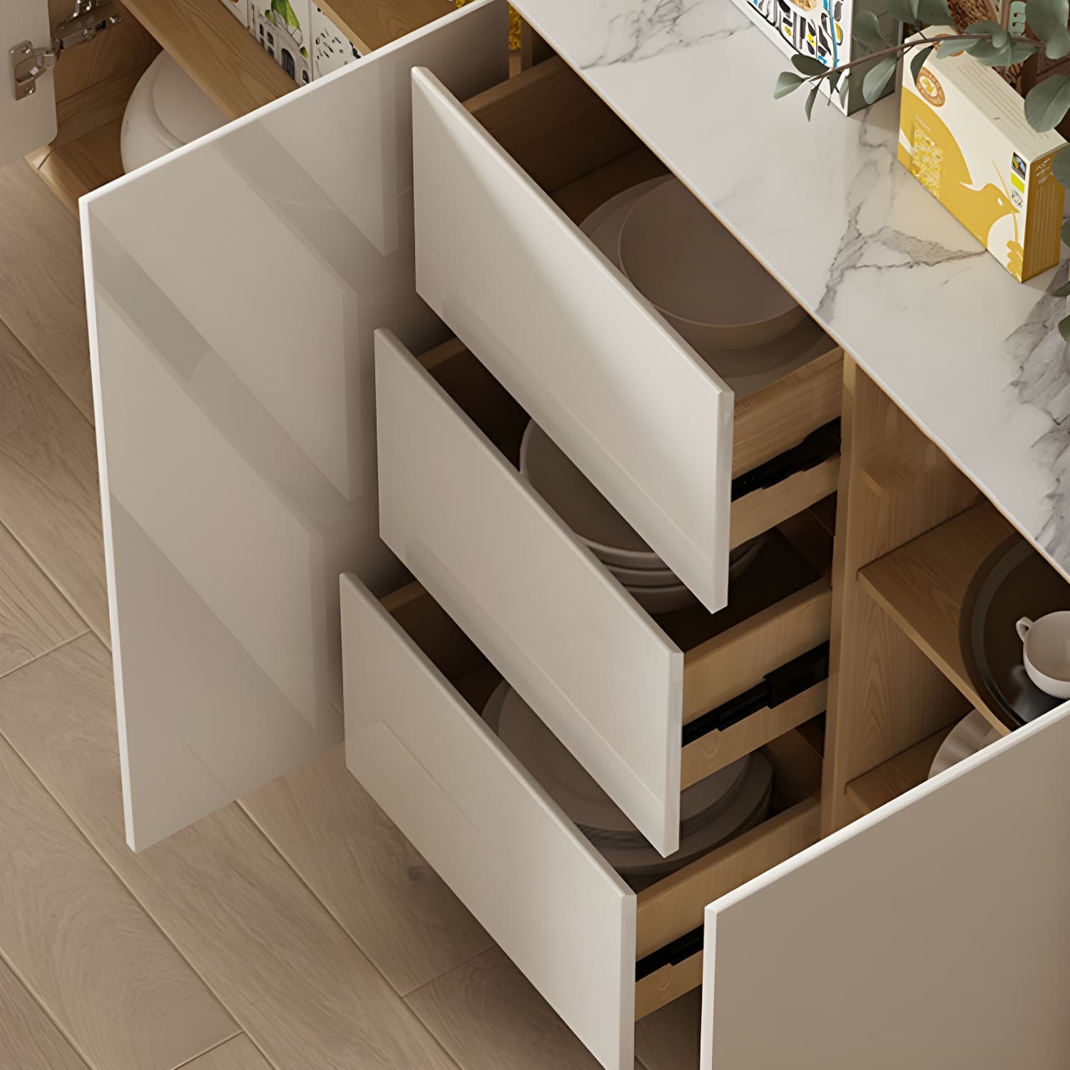 Contemporary Style Adjustable Shelving Wood Sideboard Cabinet with Cabinets and Drawers - image 4