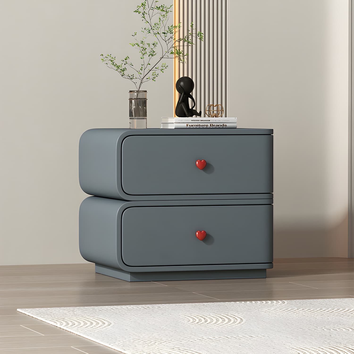 Contemporary Solid Wood Frame Nightstand with Microfiber Leather Silent Slide Two Drawers - image 7