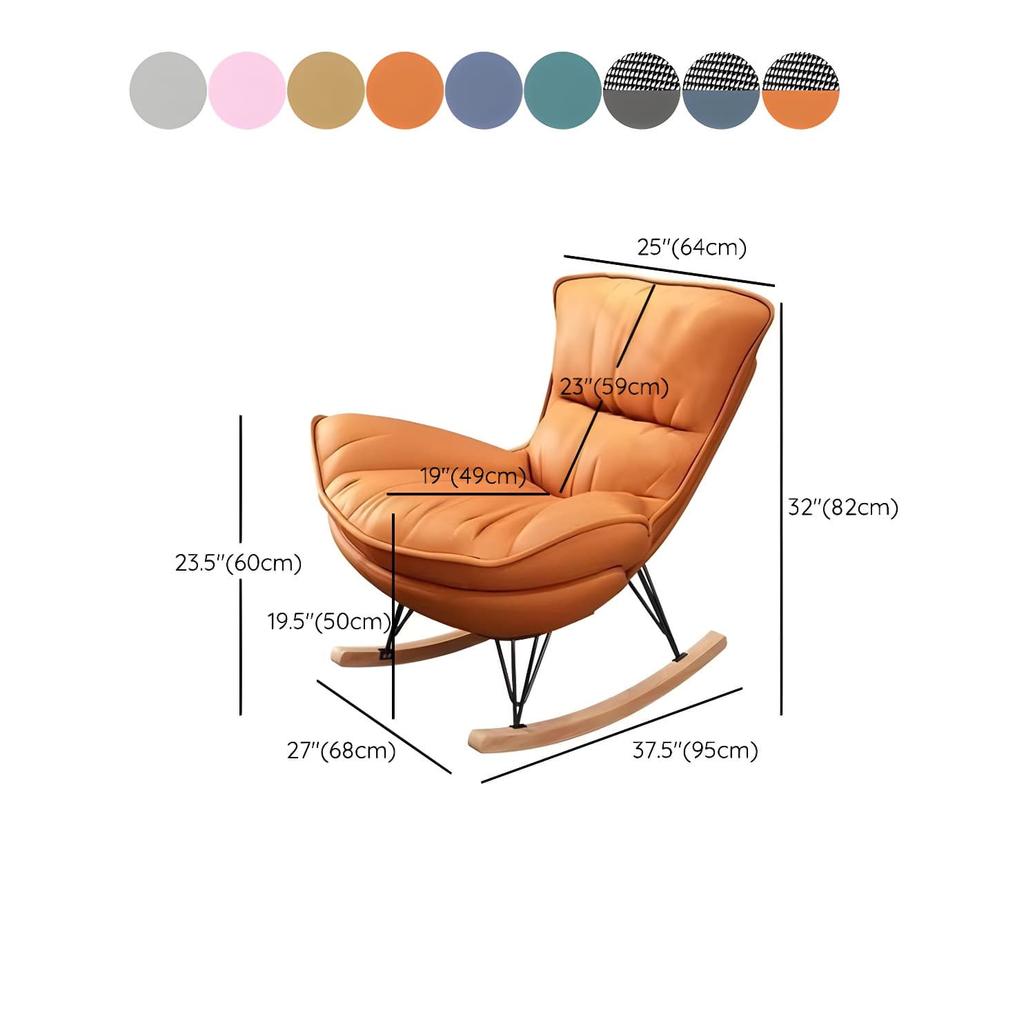 Modern Glider Chair Solid Pure Color Faux Leather Rocker Chair with Ottoman - image 15