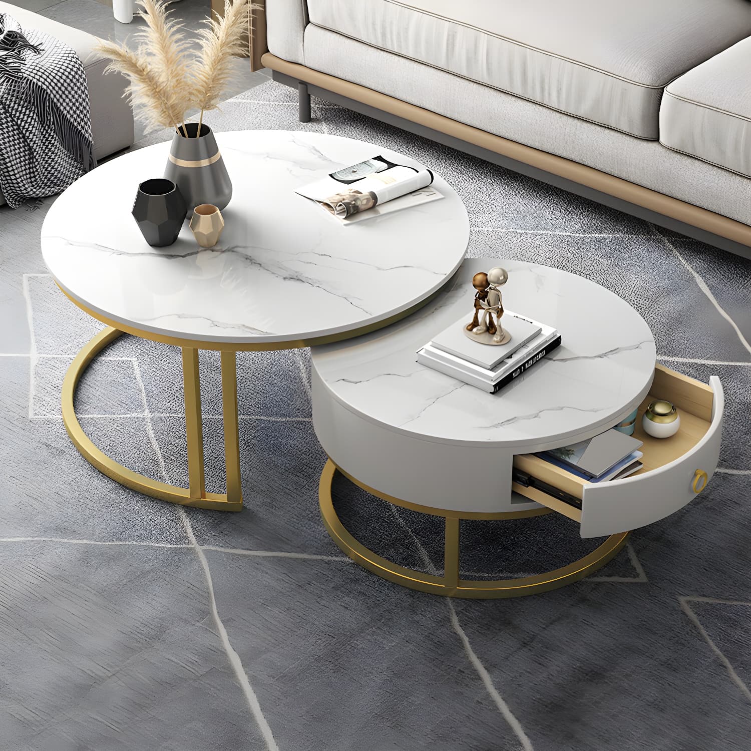 Contemporary Nesting Coffee Table Set Stone Frame Coffee Table Set - image 15