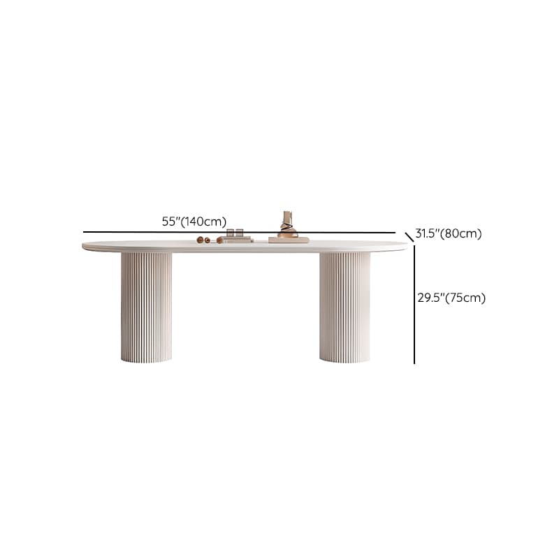 Modern Simple Style Stone Dining Table Set with Twin Support Base and Fixed Table in Chalk - image 14