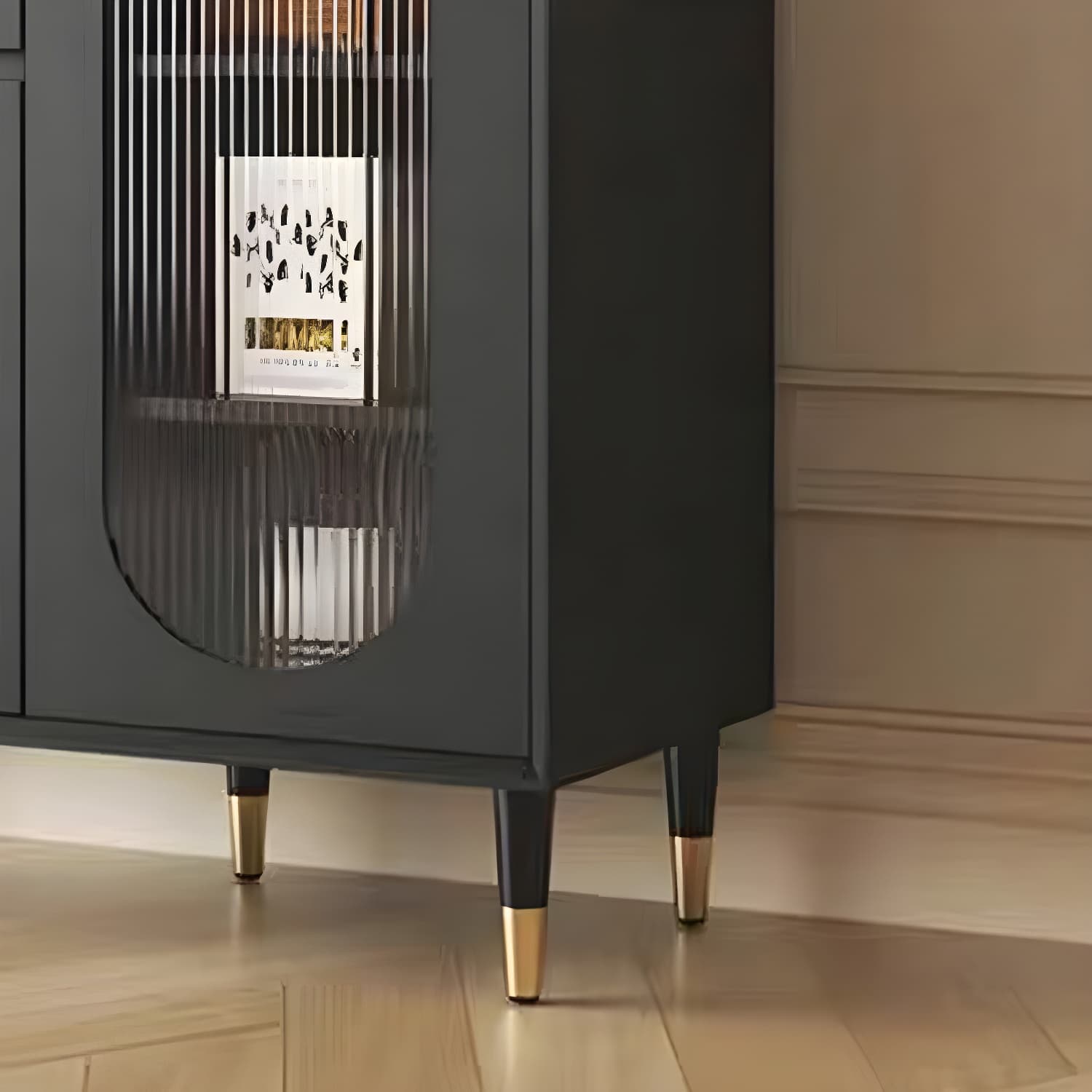 Wood Glam Sideboard Credenza with Glass Doors and Drawers, 40cm Overall Width, 85cm Overall Height - image 12