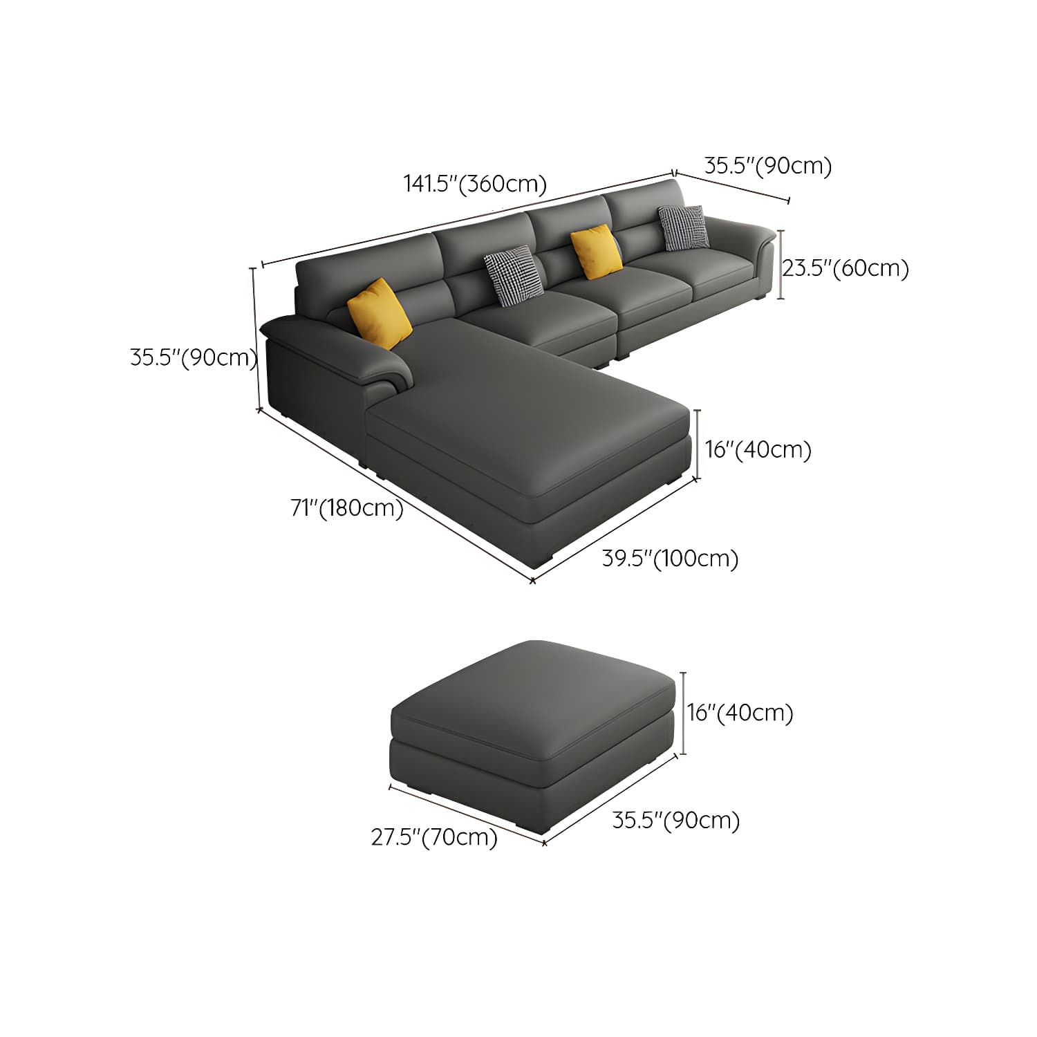 Modern Black Sectional Sofa with Pillow Top Arm and Cushion Back - image 19