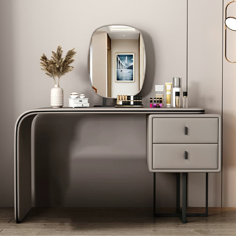 Modern Wood Vanity with Faux Leather Table Top & 2 Soft Close Drawers
