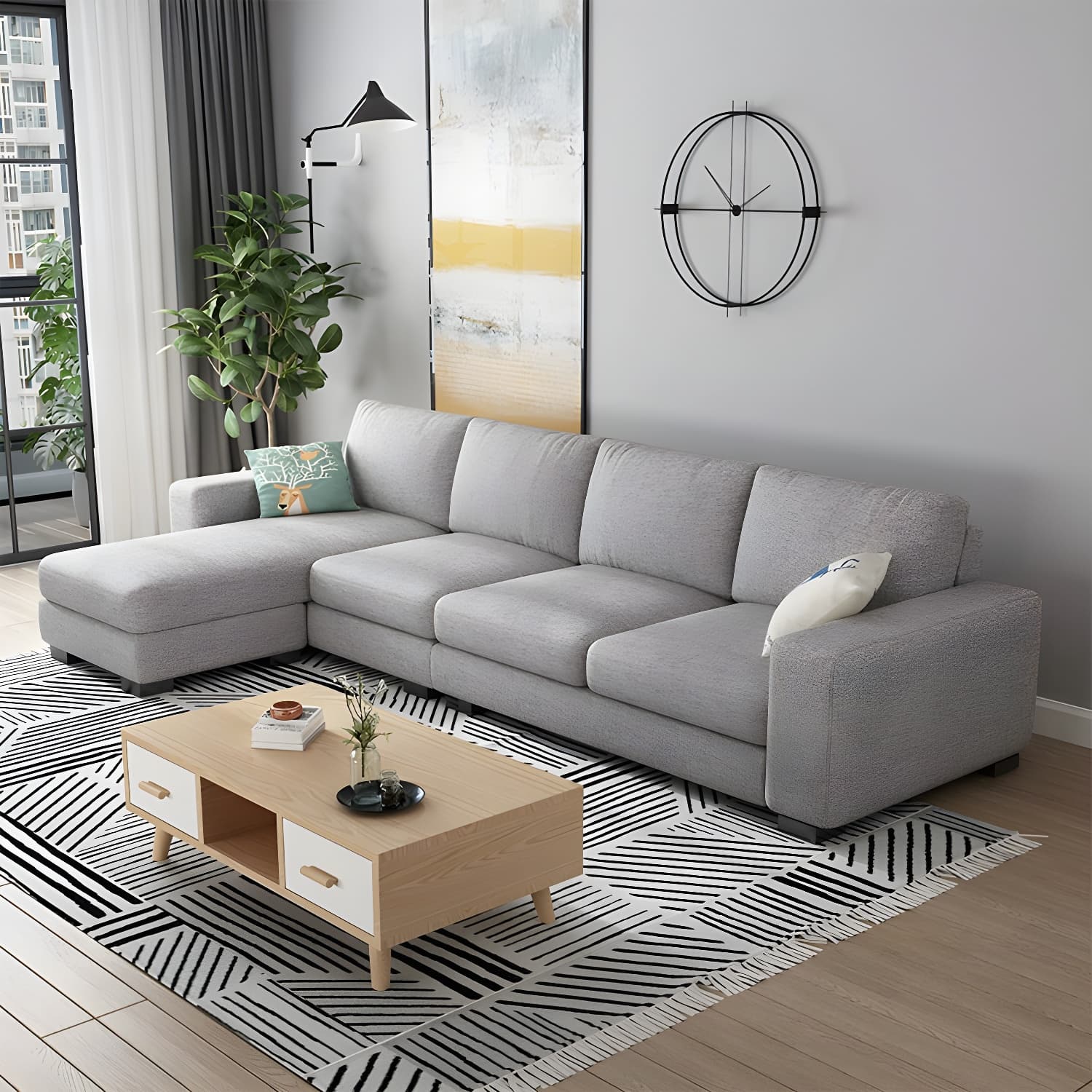 Scandinavian Wood Frame Straight Sofa with Cushion Back and Slipcover in 3 Piece Set - image 11