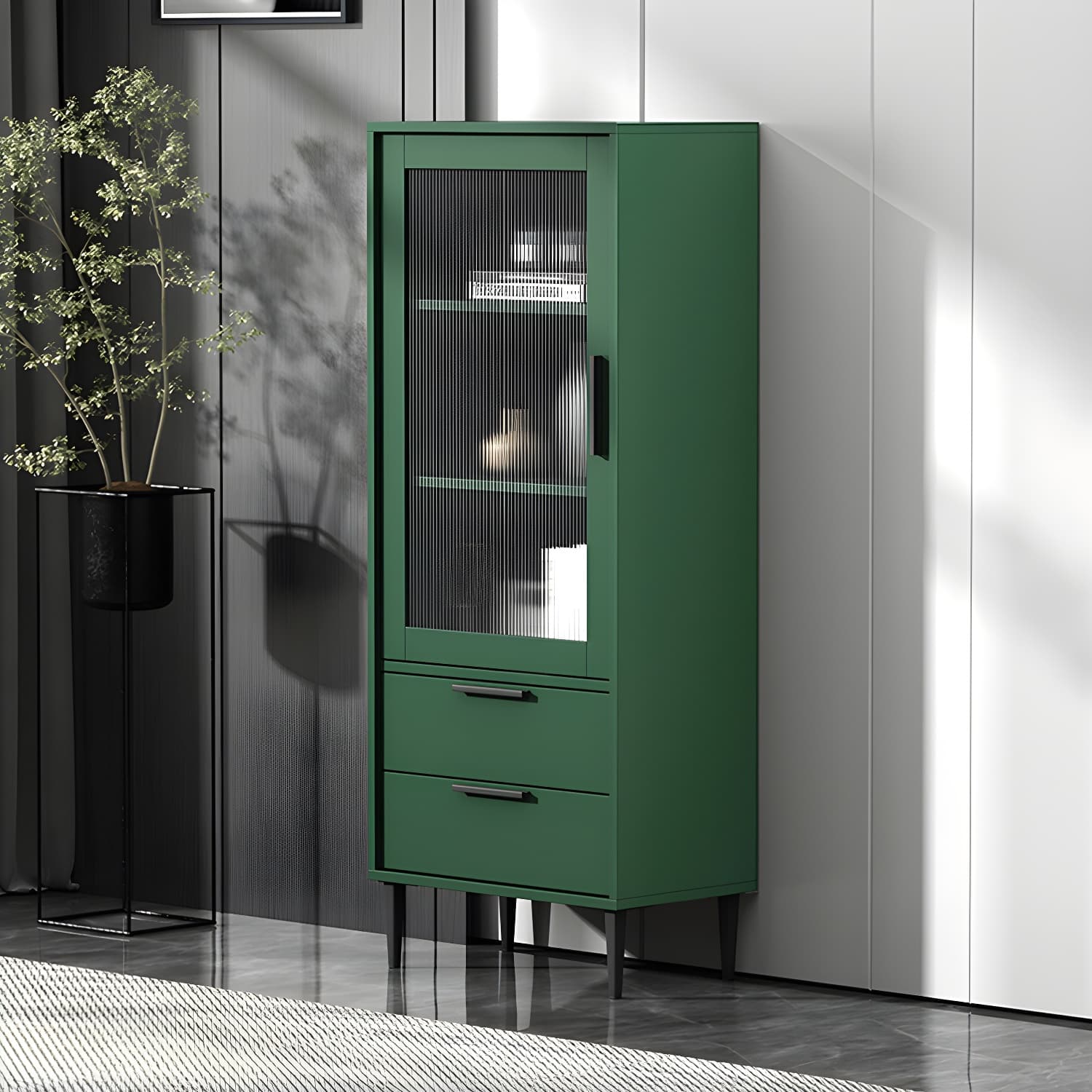 Wooden Accent Cabinet with Glass Door and 2 - Drawer 11.81" Wide Side Cabinet - image 4