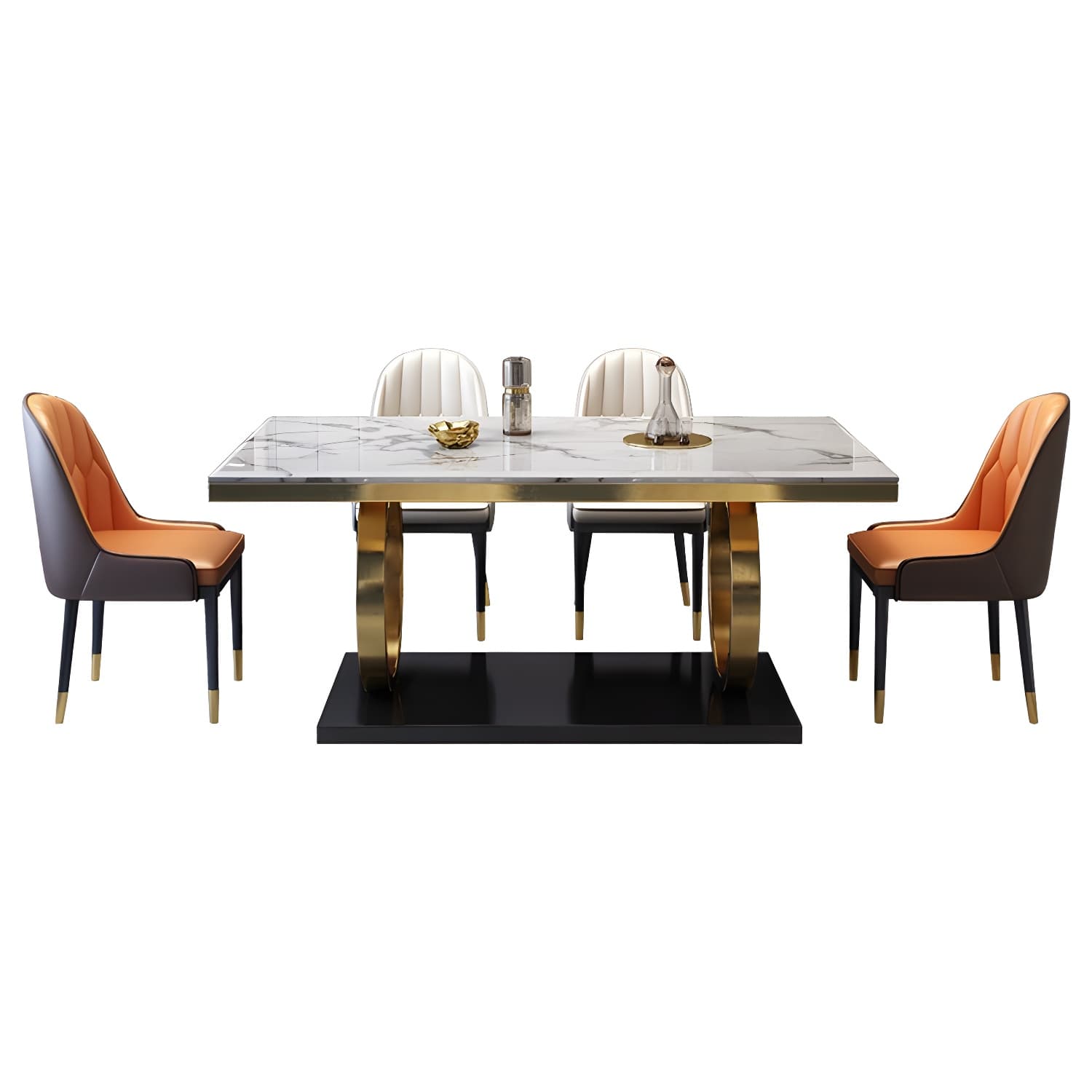 Glam Marble Dining Set with Gold Metal Pedestal Base - White and Beige - 1/5/7 Piece Set - image 7