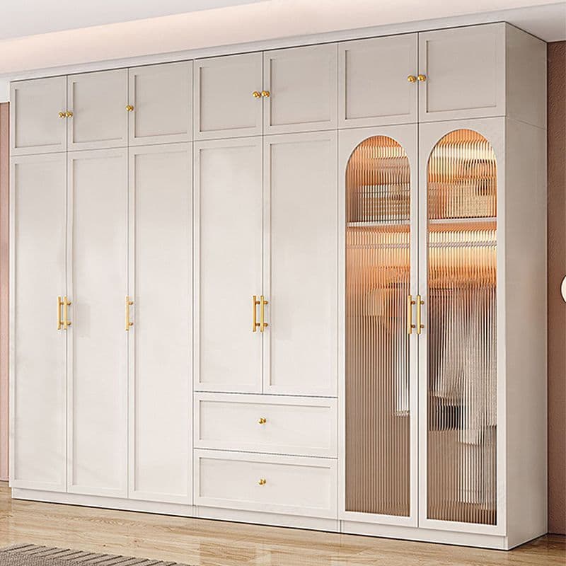 Simple Beige Engineered Wood Freestanding Armoire Cabinet with Soft Close Door, Clothing Rod & Interior Shelves