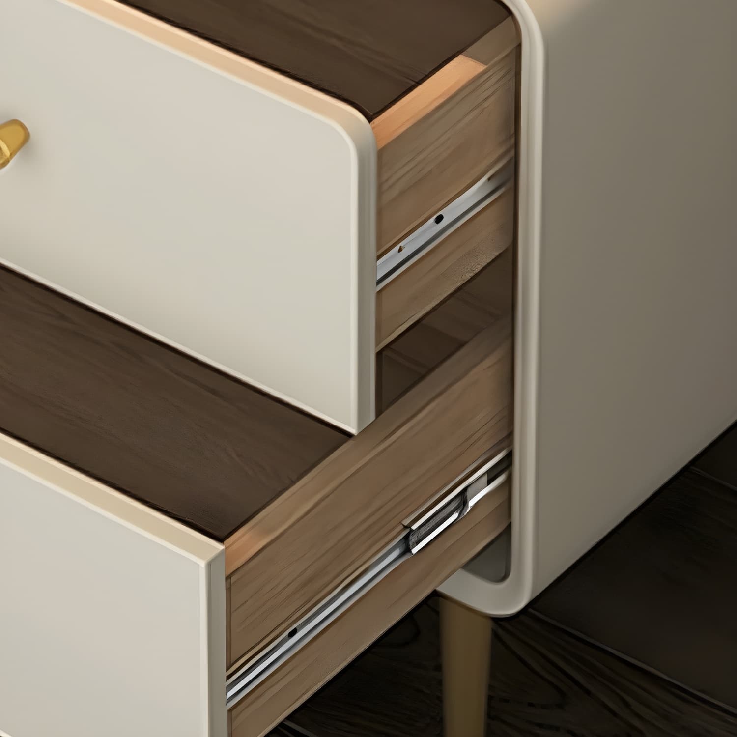 Glam Pine Wood Nightstand with Leather Countertop and 2 Drawers - Small Size - image 18