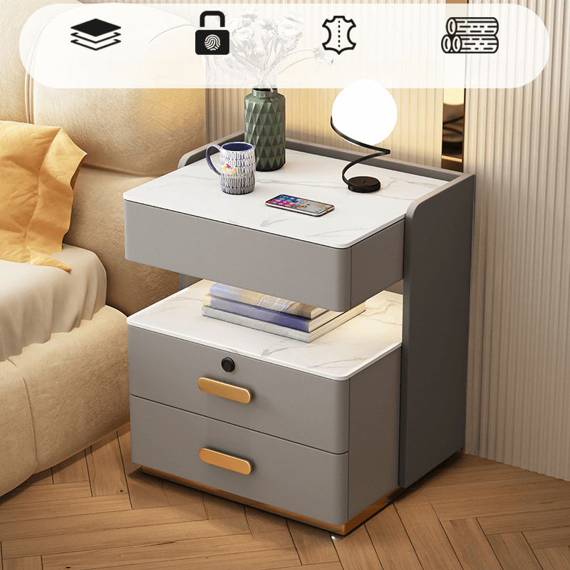 Modern Simple Style Nightstand With Drawer Storage, Stone Countertop, and Integrated Lighting - image 5