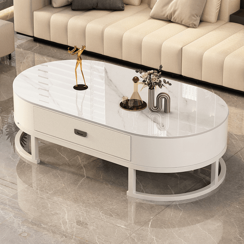 Elliptical Accent Table with Dual-base and Rawhide Upholstery - image 3
