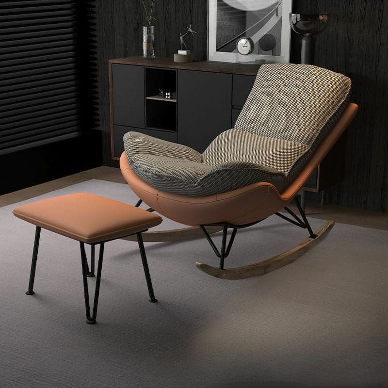 Modern Upholstered Rocking Chair with Natural Wood Legs and Arms, Complete with Ottoman - image 6