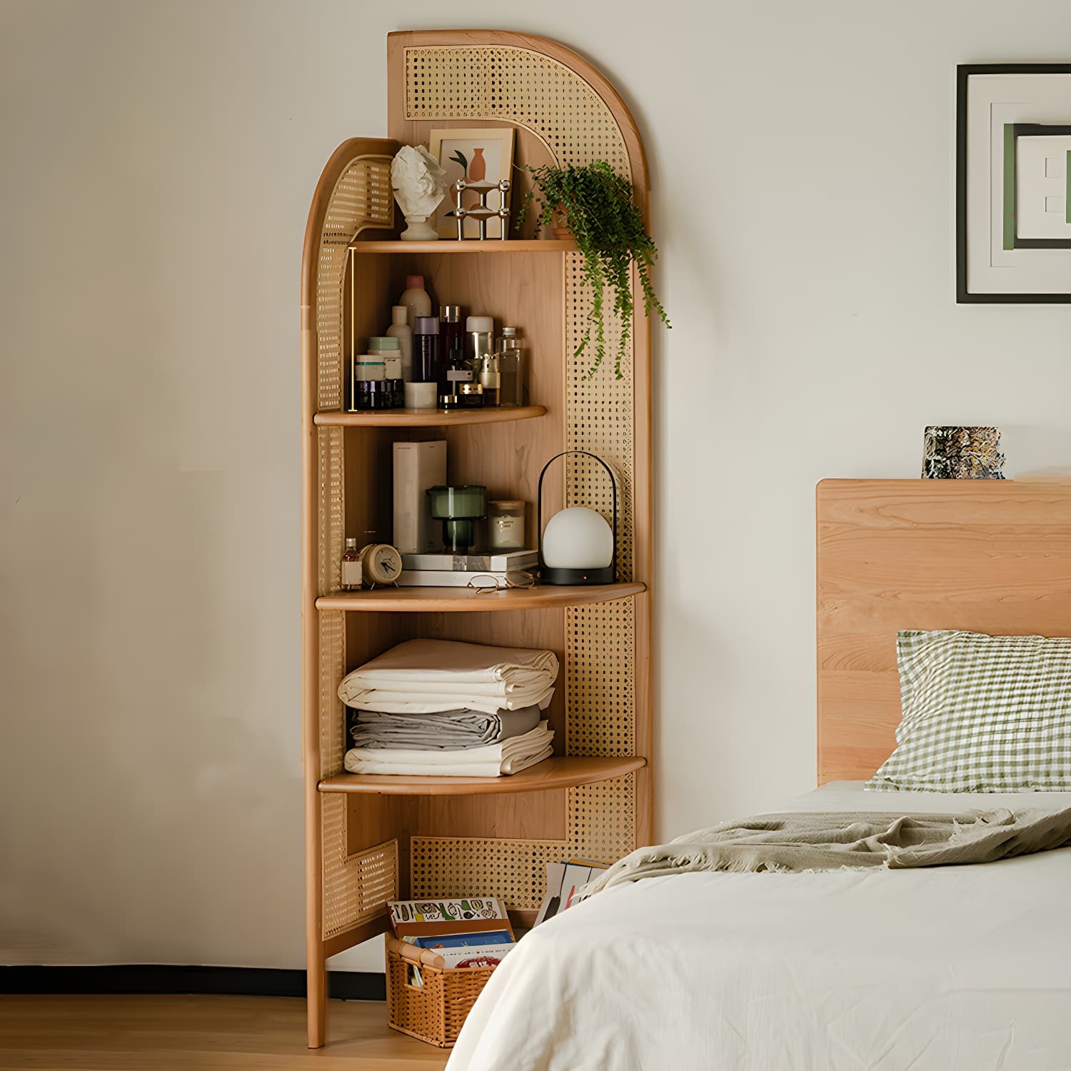 Corner Scandinavian Accent Chest with Wood Countertop and 4 Shelves, Ash Wood Species, Straight Legs - image 8