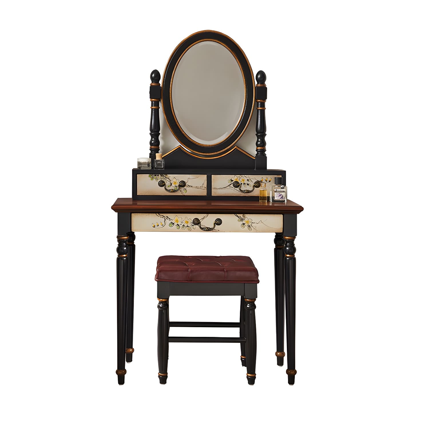 Victorian Wood Vanity Table with Mirror and Stool 15.75" D Vanity Table Set - image 11