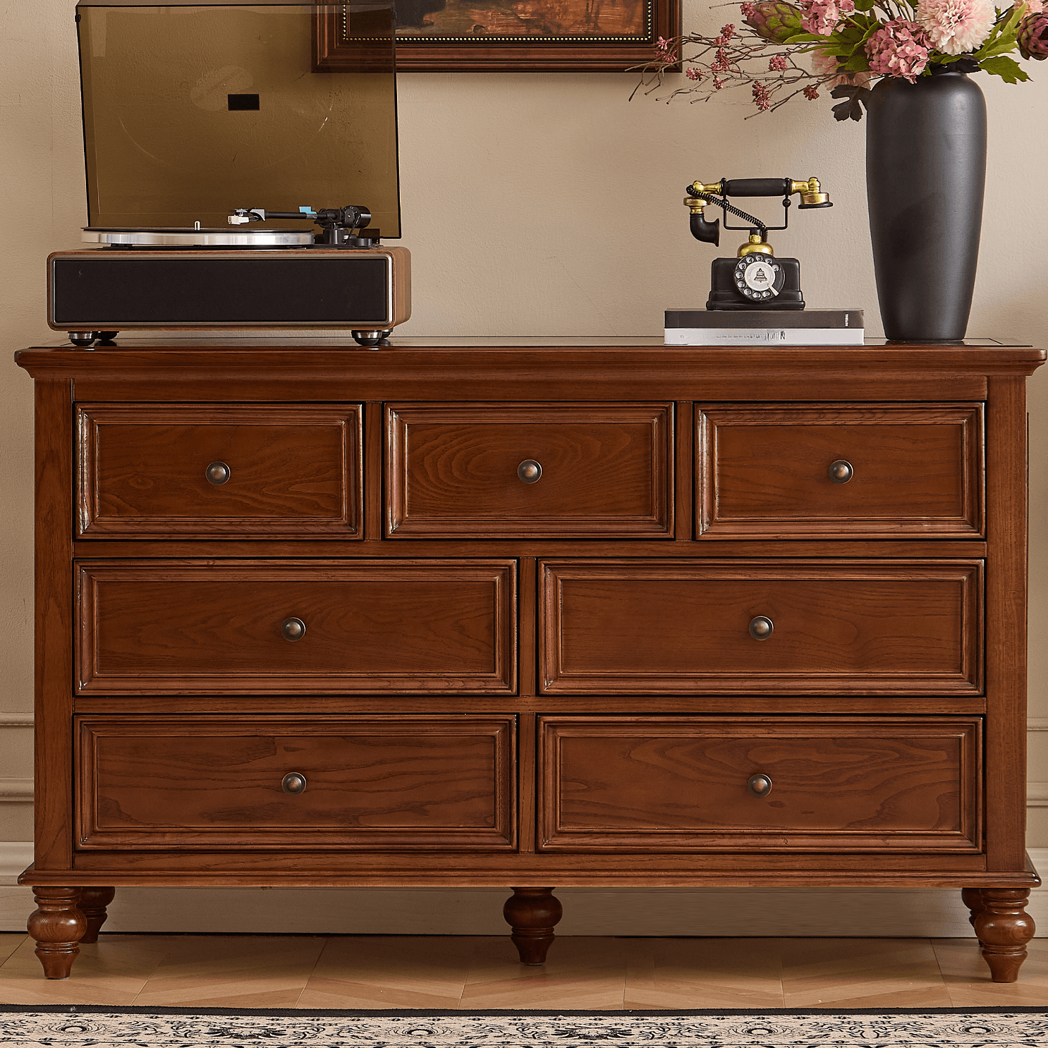 Cocoa Trendy Ash Wood Console Dresser/Semainier with 9/7/6 Drawers, Integrated Cable Management, Horizontal/Vertical - image 3