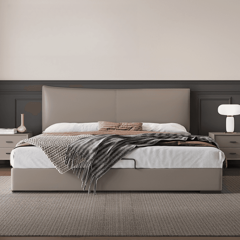 Solid Color Sponge Upholstered Storage Included Panel Bed for Bedroom