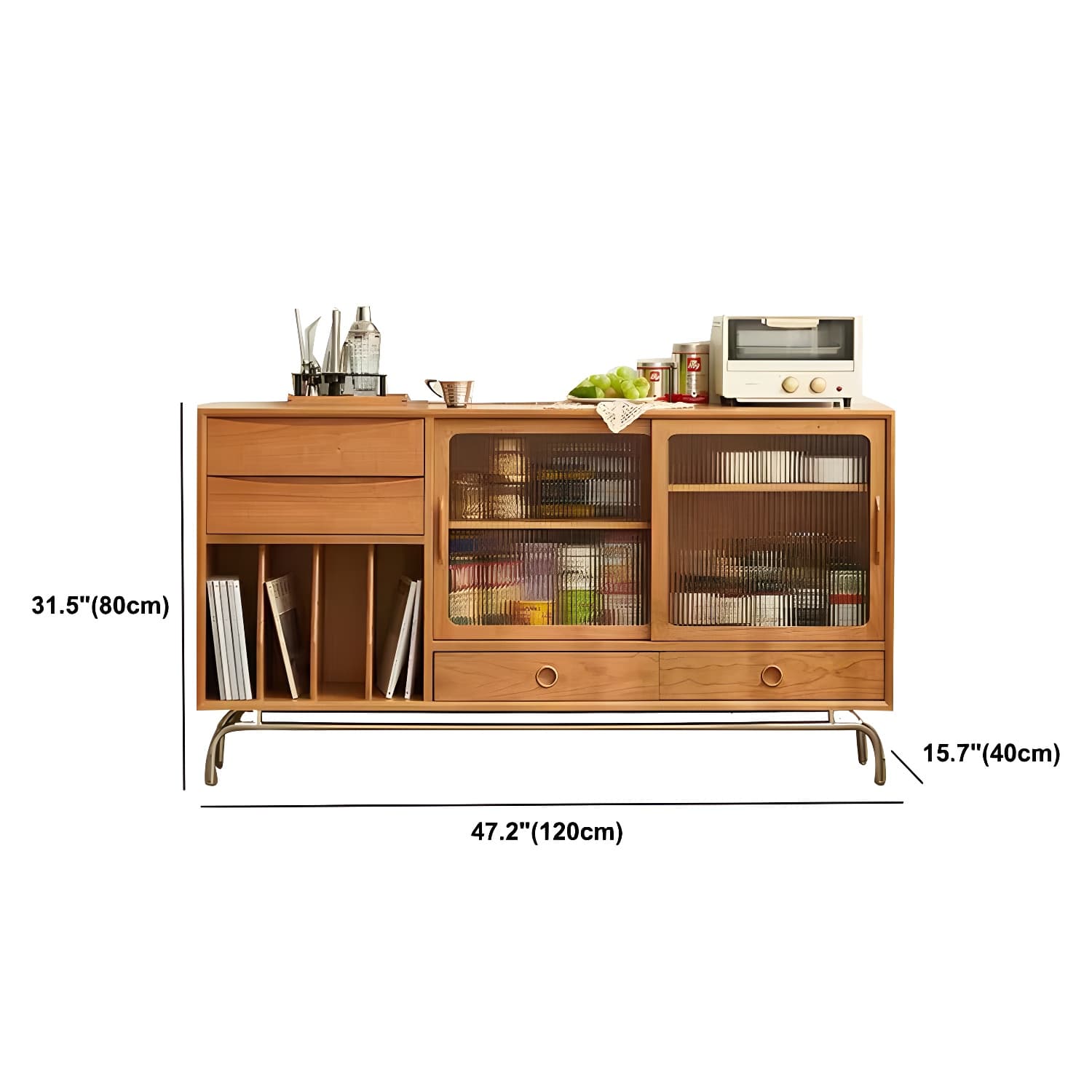 Solid Wood Sideboard Table Natural Adjustable Shelves Credenza with Glass Door - image 13