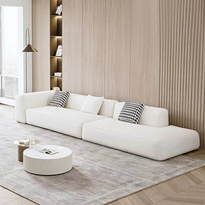 Modern Beige Tech Cloth One Arm Sectional Sofa with Wood Frame