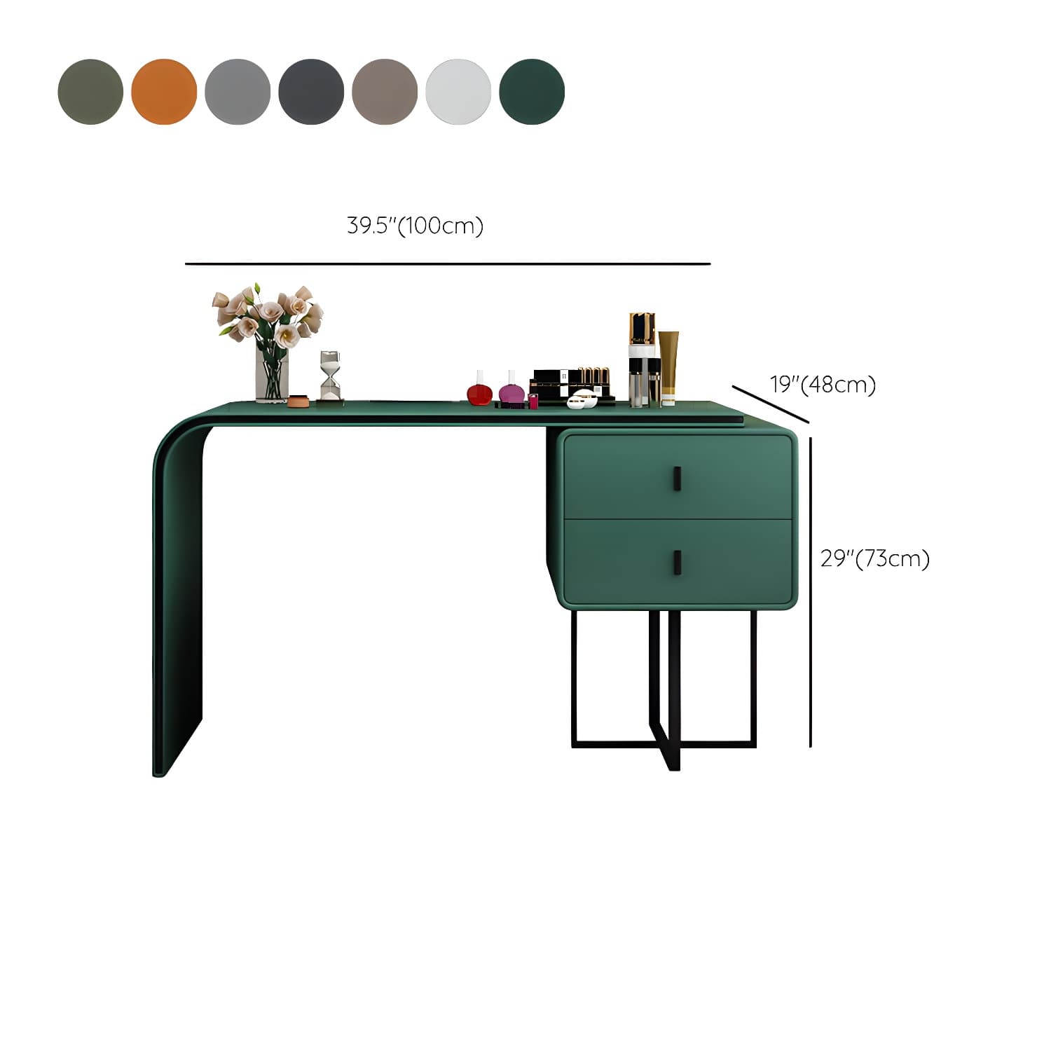 Glam Style 2-Drawer Solid Color Dressing Table Mirror Make-up Vanity - image 16