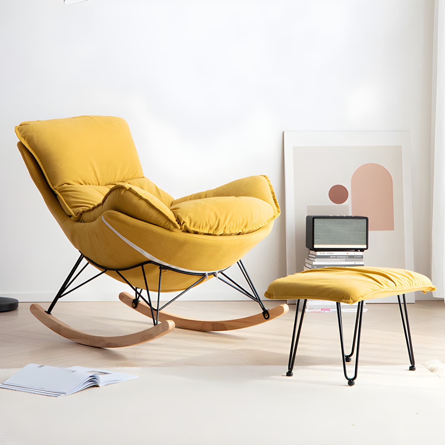 Modern Cushions Rocker Chair Metal Frame Spindle Rocker Chair with Ottoman - image 5