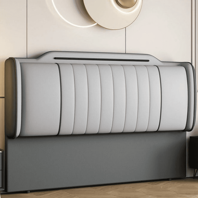Modish No Distressing Timber Panel Headboard with Rectangle Shape for Full Bed, Featuring Sponge Upholstery and Standard Height