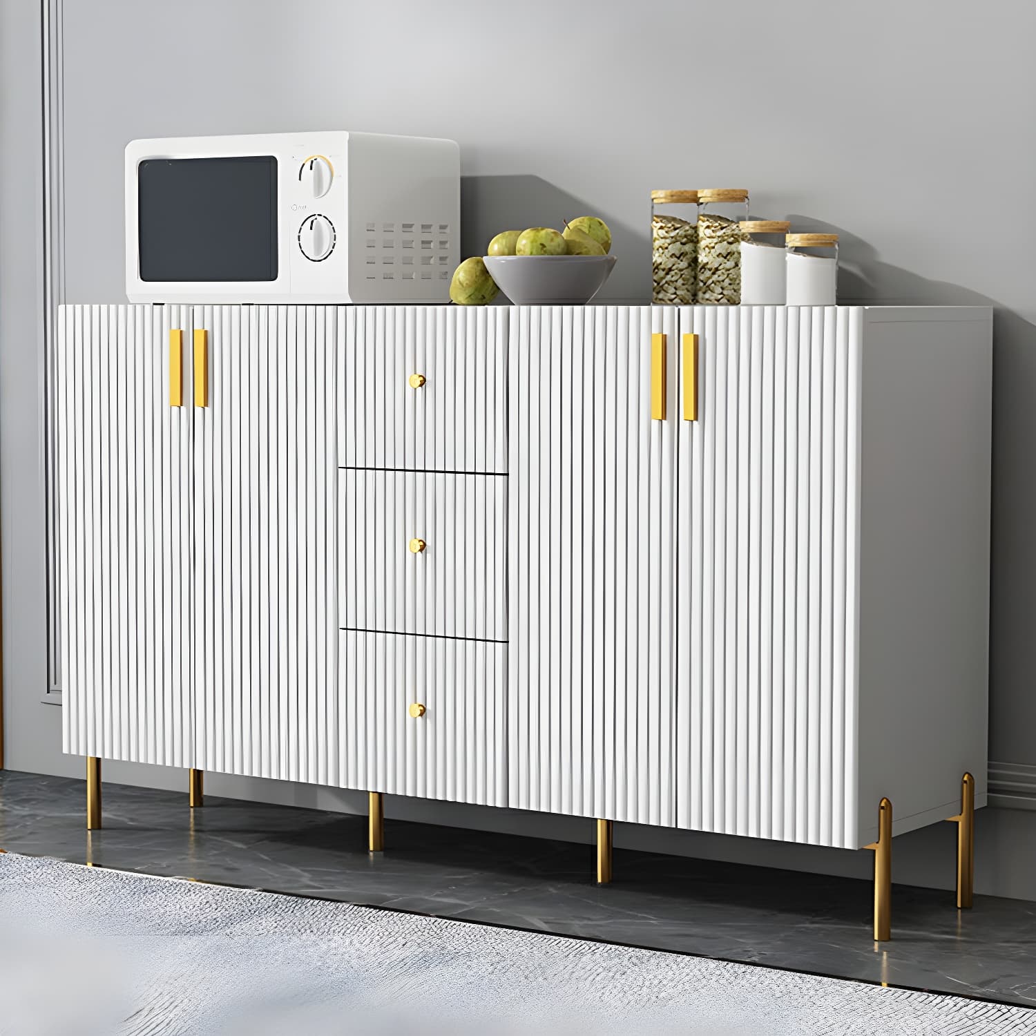 Living Room Glam Faux Wood Sideboard with Shelves and 3 Drawers - image 6