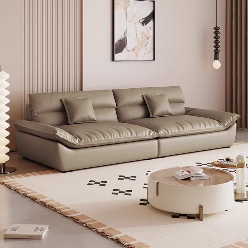 Modern Solid Color Scratch-defiant Standard Sofa in Light Gray/Taupe/Citrus Color, 3-seater with 2 Pillows - image 7