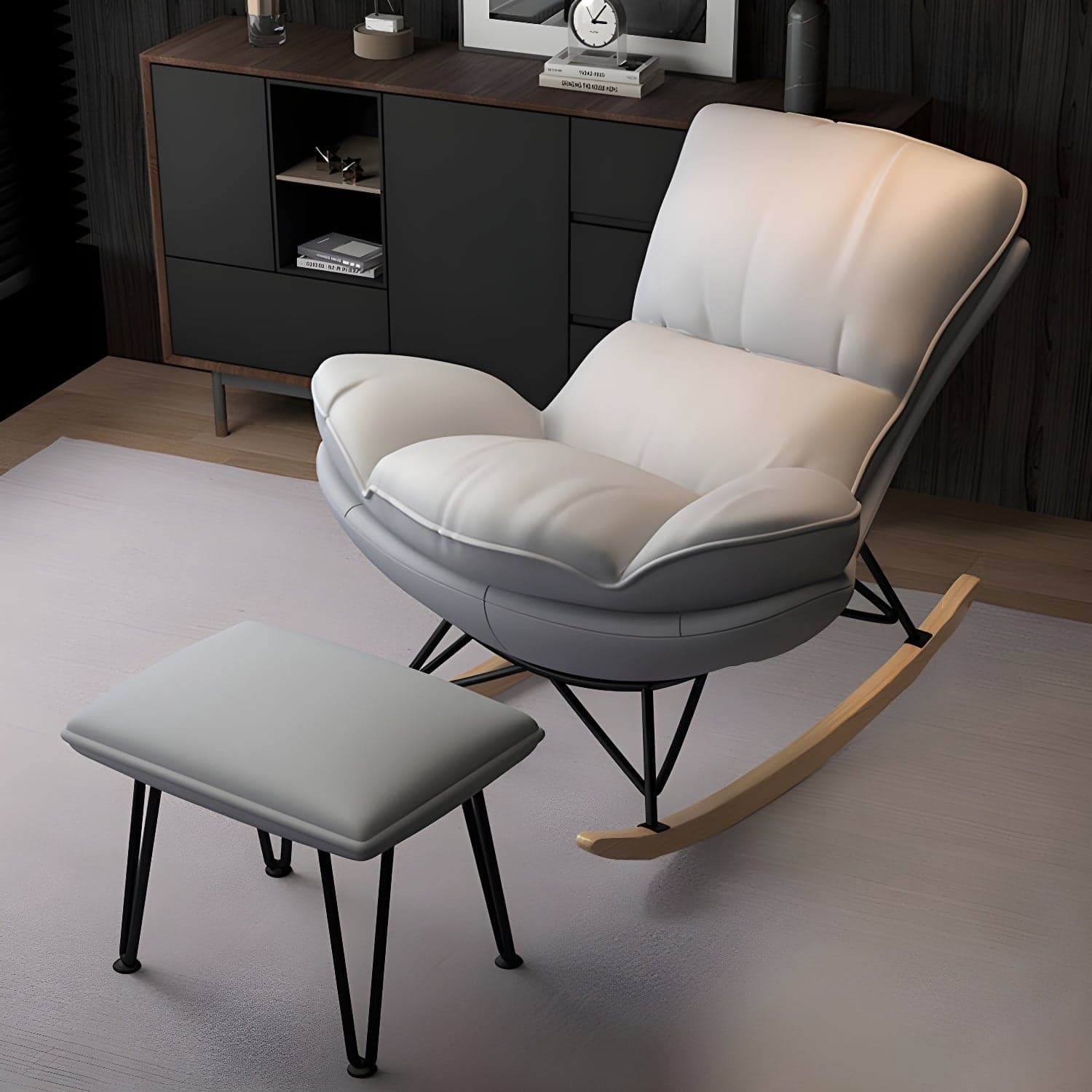 Modern Tufted Cushions Glider Spindle Children Glider with Ottoman - image 6