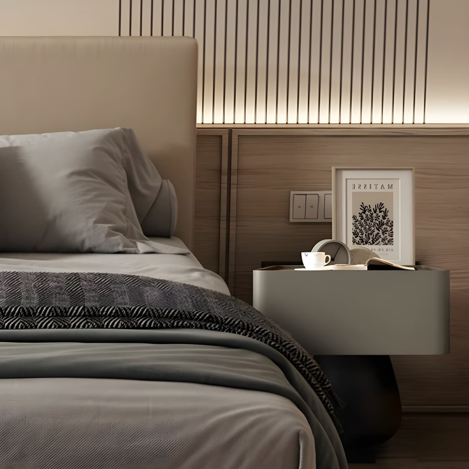 Modern Light Wood Drawer Nightstand with Faux Leather Countertop - image 20