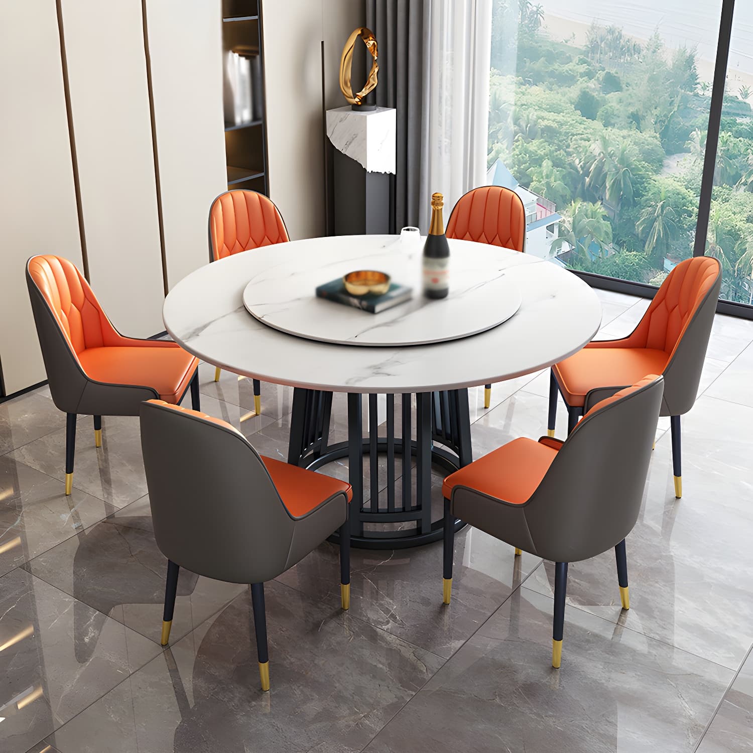 Modern 1/2/7 Pieces Dining Set Round Sintered Stone Dining Table for Dining Room