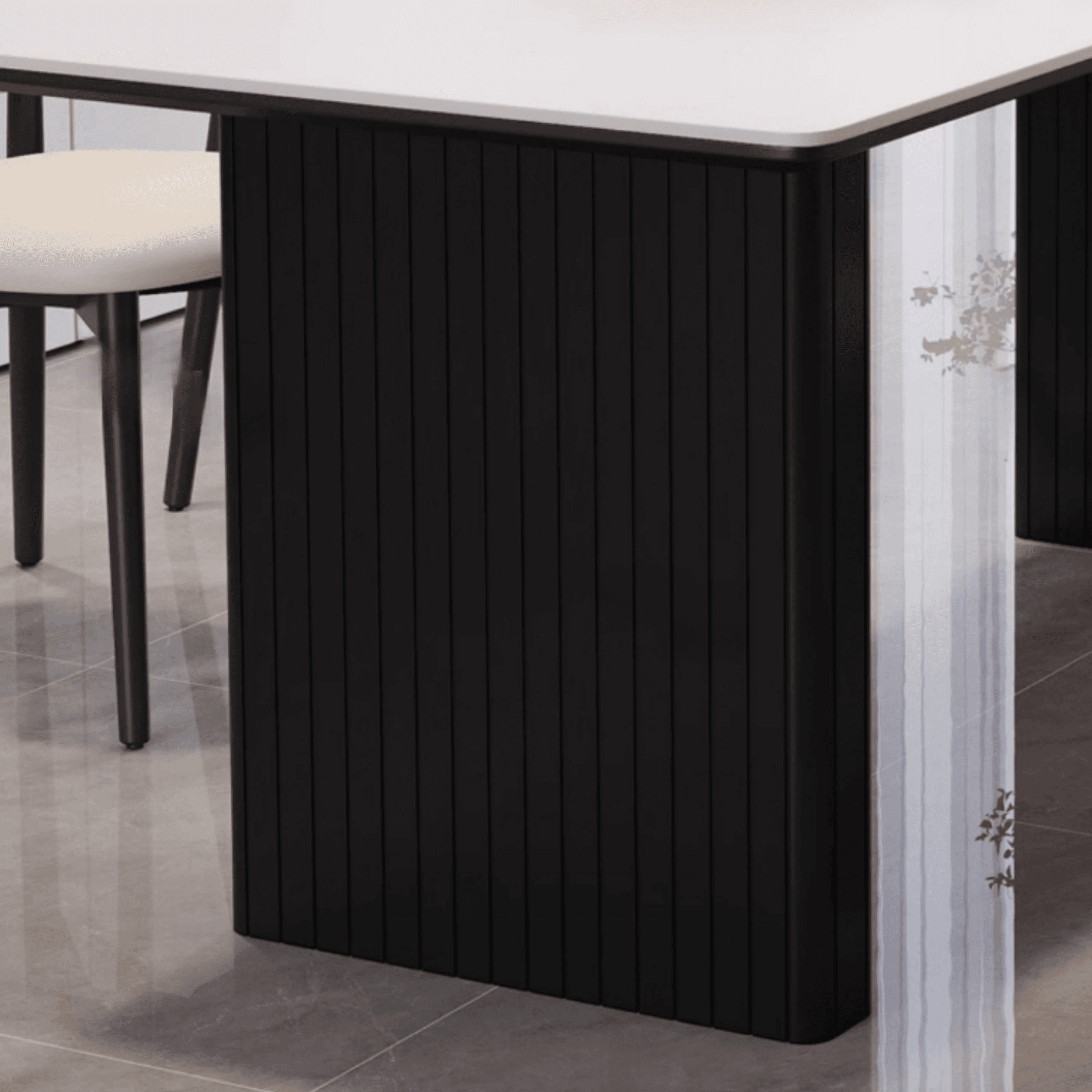 Dining Table Set with Rectangular Slate Stone Top and Two-sided Pedestal, Padded Chair with Back, 5-piece in White - image 8