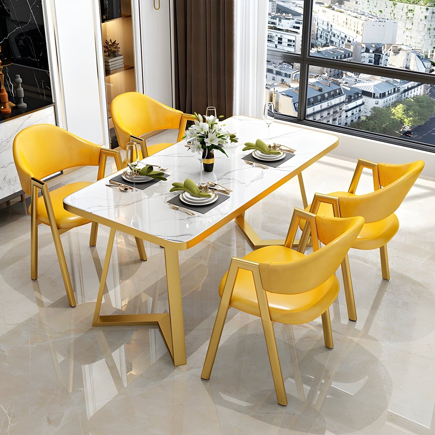 Glam White Wood Dining Set with Upholstered Chairs - 5 Piece Set - image 9