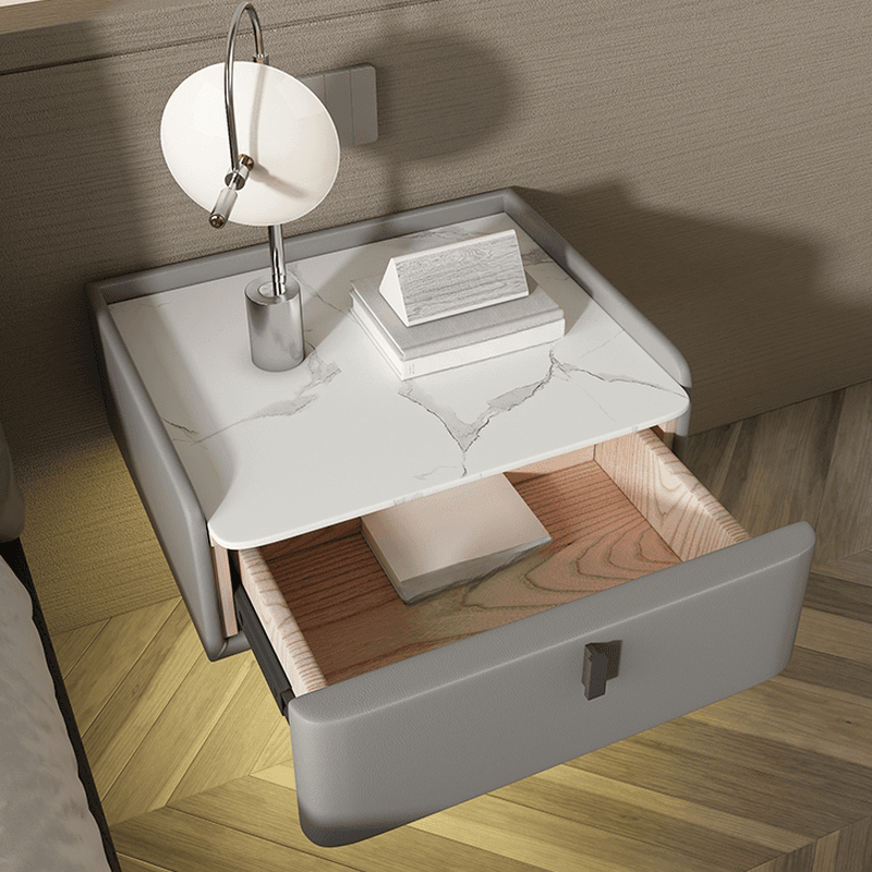 Organic Modern Bedside Cabinet Nightstand with 1 Drawer, Stone Countertop, and Hanging Shelf - image 14