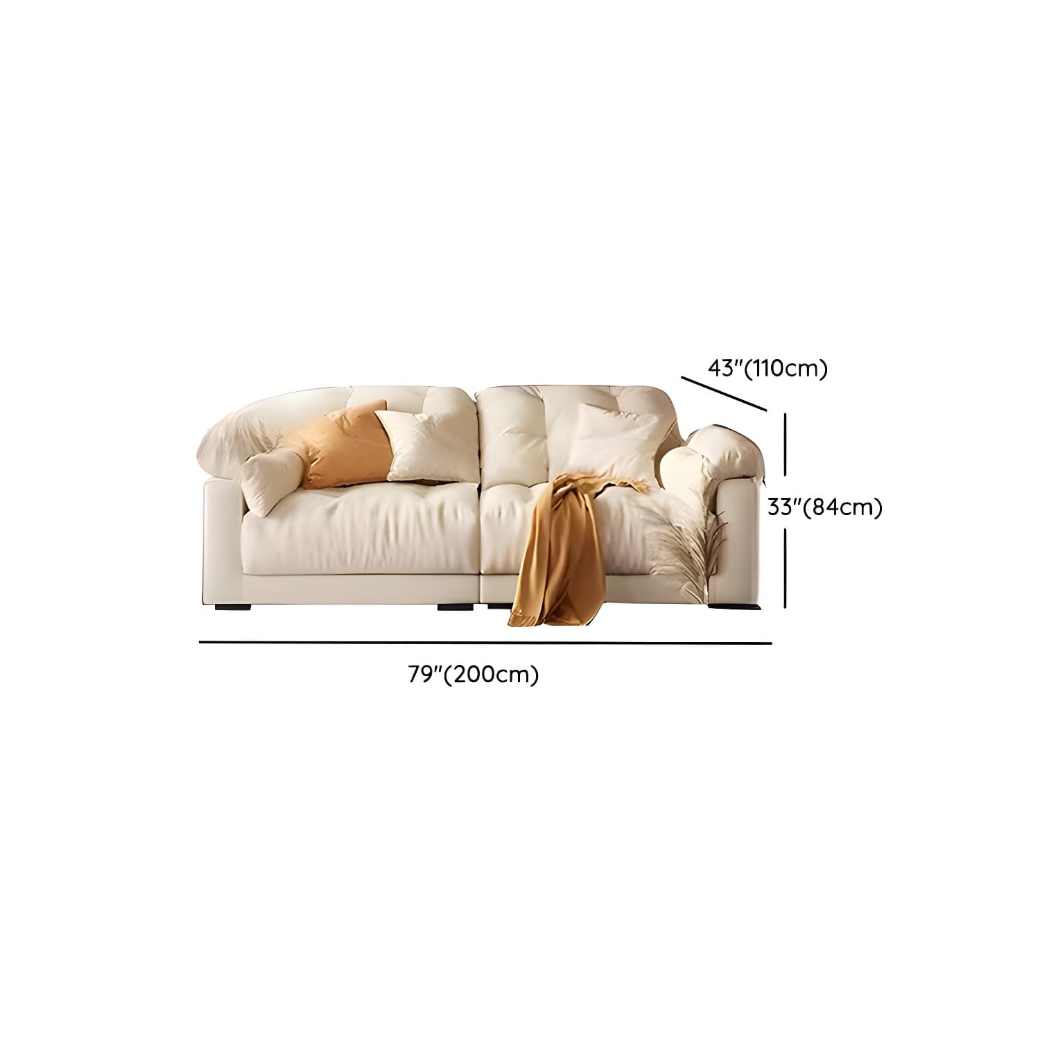 Modern Tufted Sectional Sofa in Off-White with Pillow Top Arm - image 10