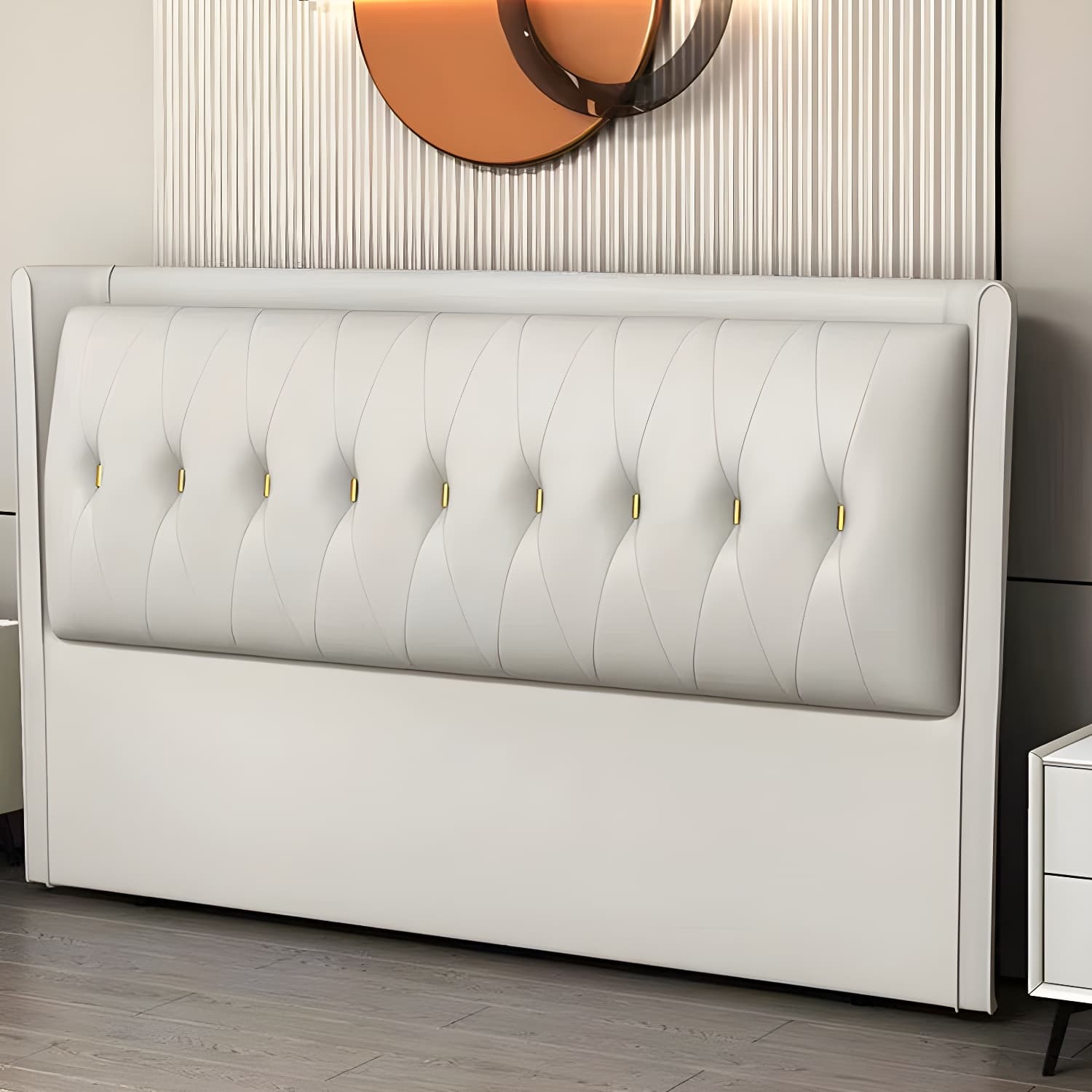 Contemporary Headboard Bed with Tufted Leather Upholstery in Rectangular - image 12