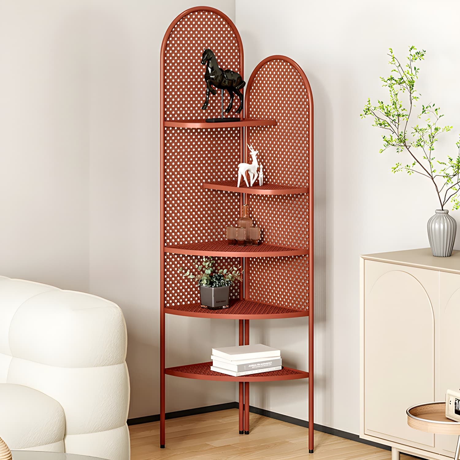 Corner Modern Accent Chest with Metal Countertop and Open Shelves, Water Resistant - image 8