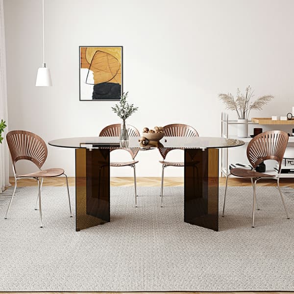 Elegant Glass Oval Dining Set in Brown - Includes Modern Chairs