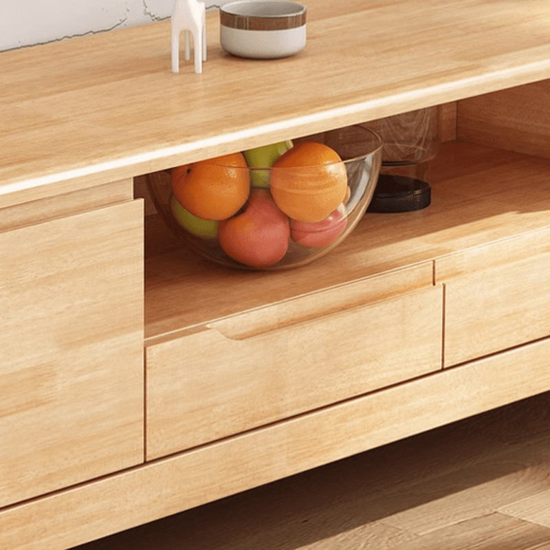 Art Deco Natural Wood TV Stand with 2 Drawers, 2 Cabinets, and Visible Storage - image 9