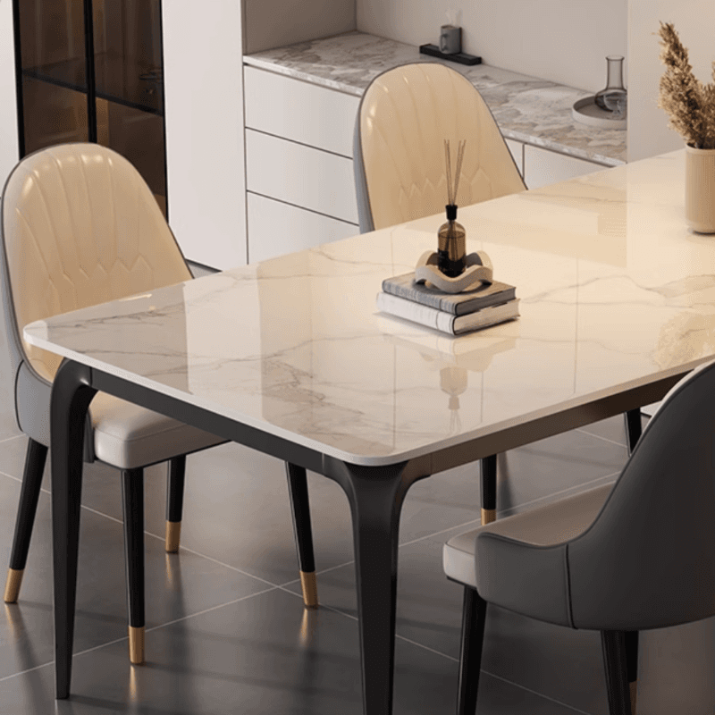 Minimalist Rectangular Dining Table with Slate Stone Top, Fixed Table, Storm Gray/White/Brown Colors - image 14