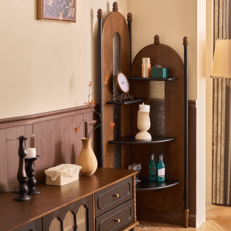 Modern Simple Style Nook Decorative Cabinet with 4 Exterior Shelves, Natural Wood Countertop, and Matte Black/Sepia Top - image 5