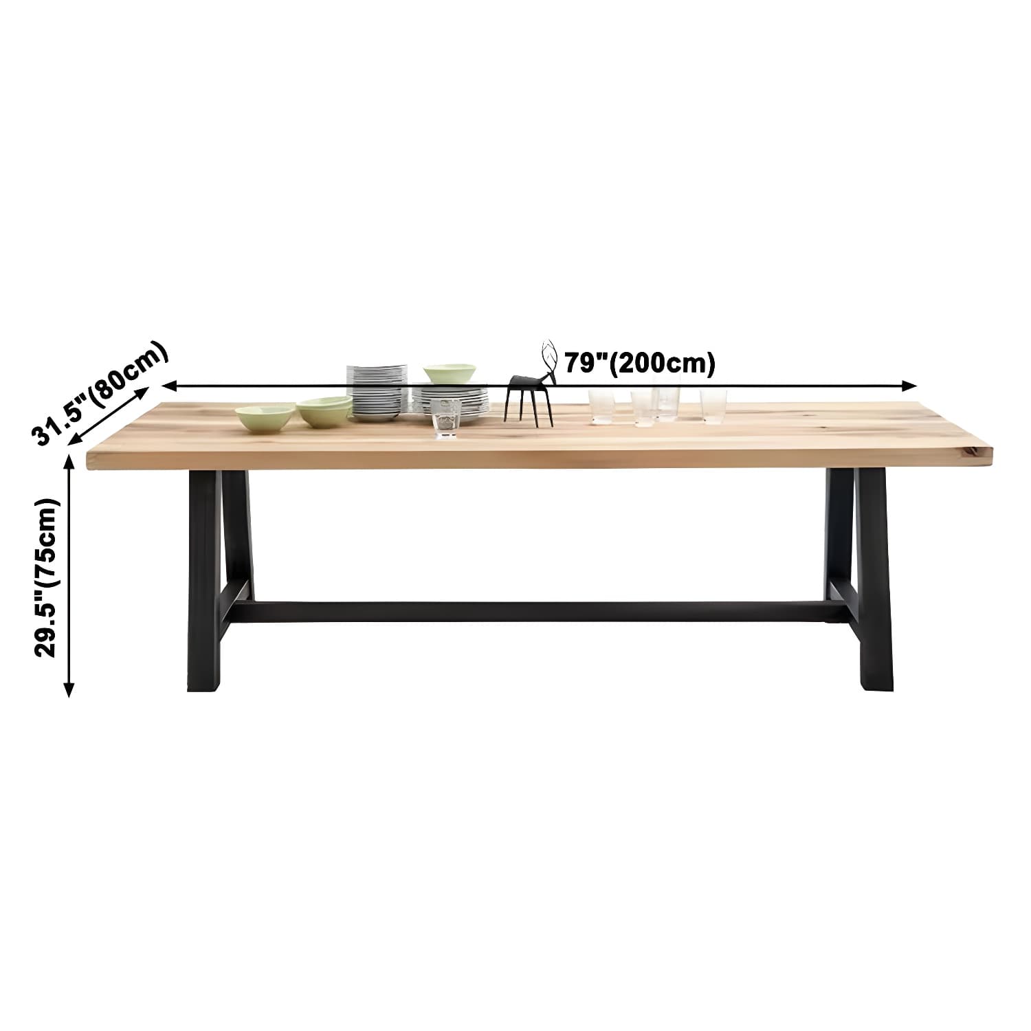 Metal Industrial Rectangle Dining Table Solid Wood Top Table with Trestle Base - image 10