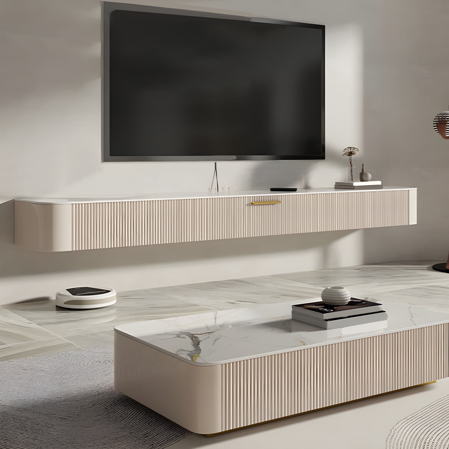 Enclosed Storage Stand Console Floating TV Media Console with Drawers - image 3