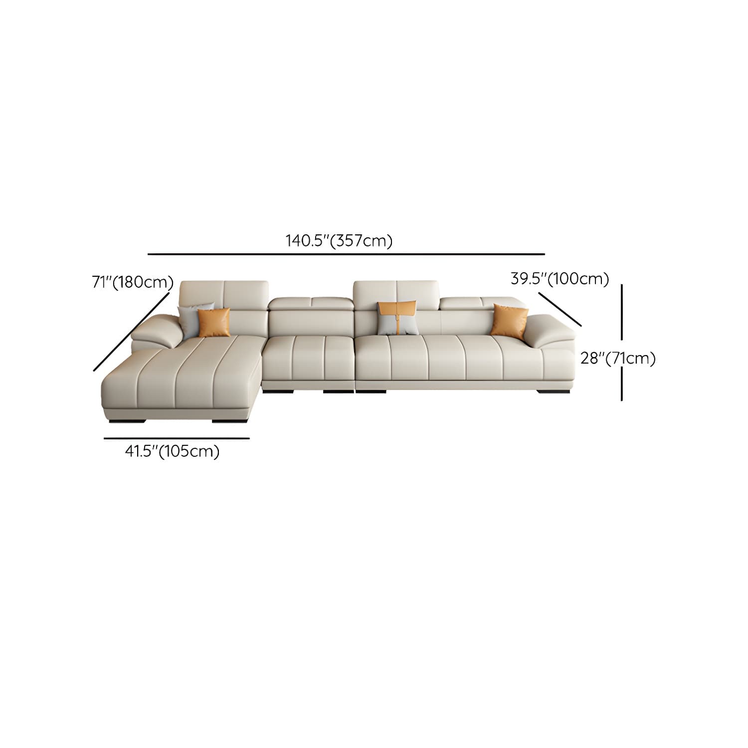 Elegant Beige Scandinavian Leather Sectional with Adjustable Headrests - image 18
