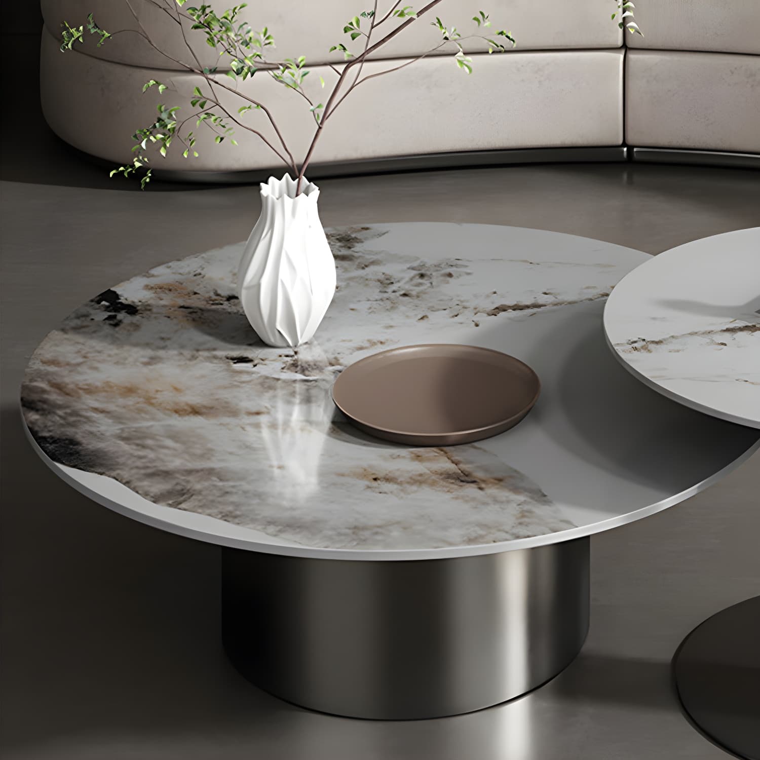 Slate Coffee Table Round Nesting Coffee Table Set with Pedestal Legs - image 4