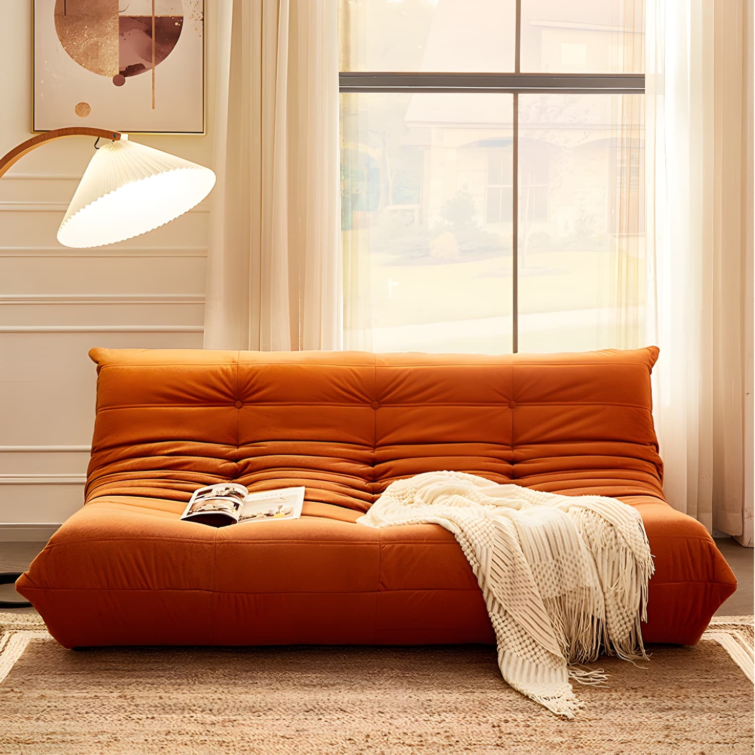 Modern Tufted Cushions Armless Living Room Wooden Standard Seating - image 14