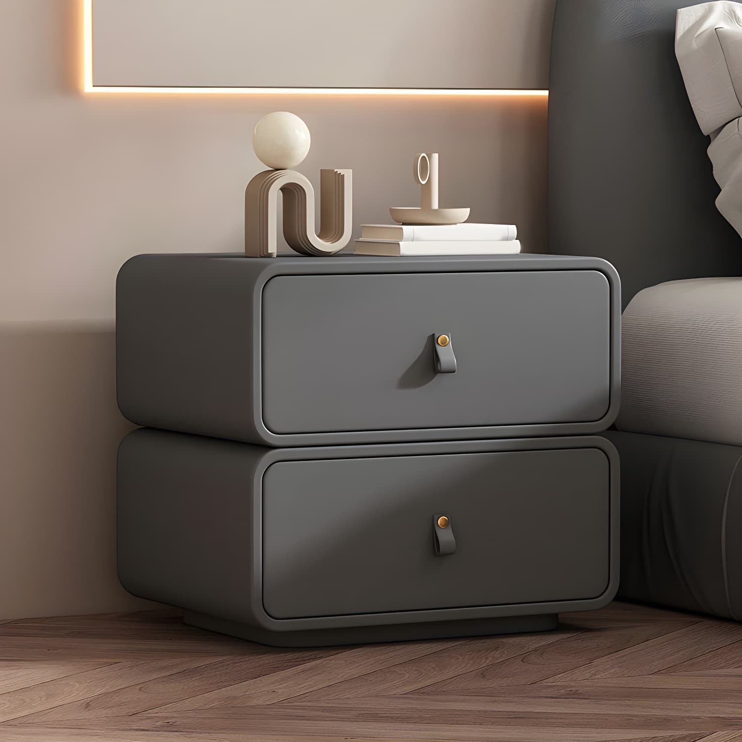 Modernism Bedside Desk Shape in Rectangular with Two-drawer for Bedroom