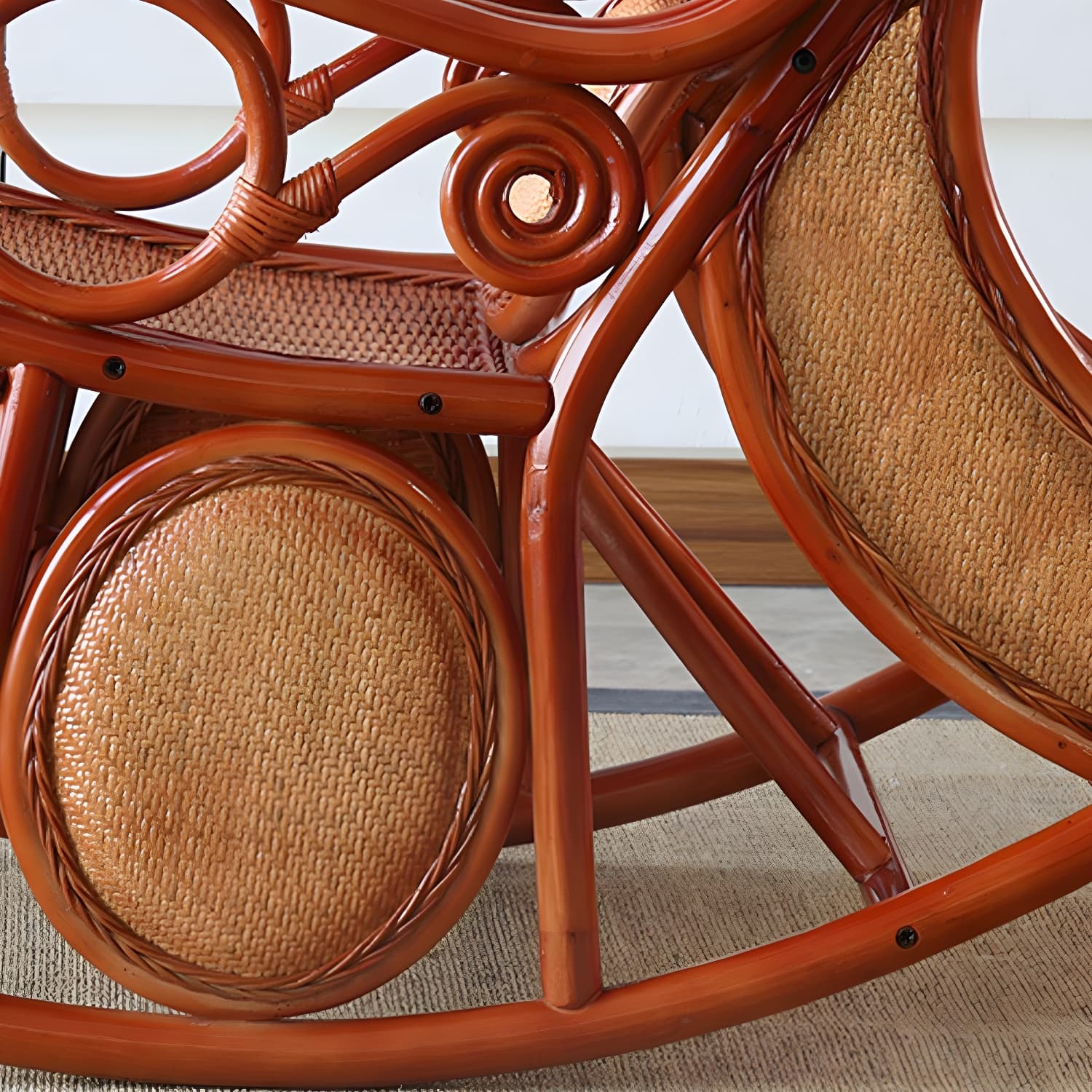 Traditional Rocking Chair Rattan Solid Color Spindle Backrest Indoor Rocking Chair - image 8