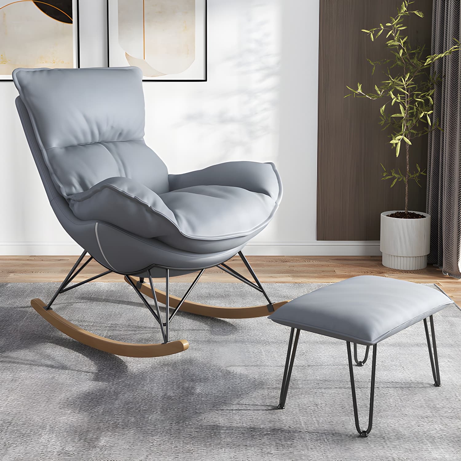 Contemporary Rocking Chair Faux Leather Waterproof Glider Chair with Removable Cushions - image 6